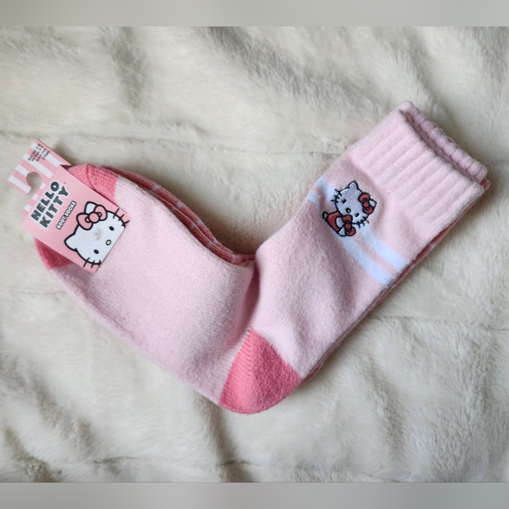 NWT Sanrio Hello Kitty Pink Stripe Cozy Crew Socks – 2 Pair Set - Picture 3 of 8
